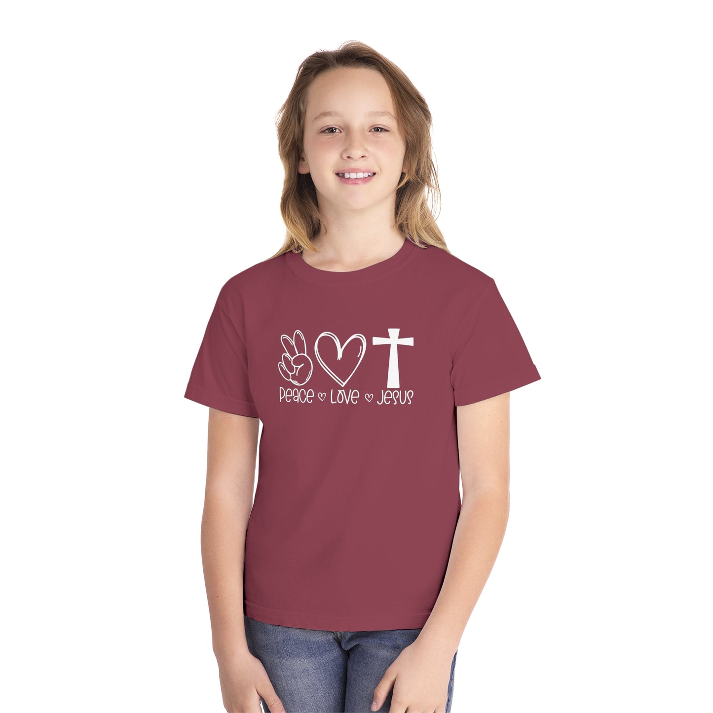 Peace Love Jesus Comfort Colors Youth Christian Shirt