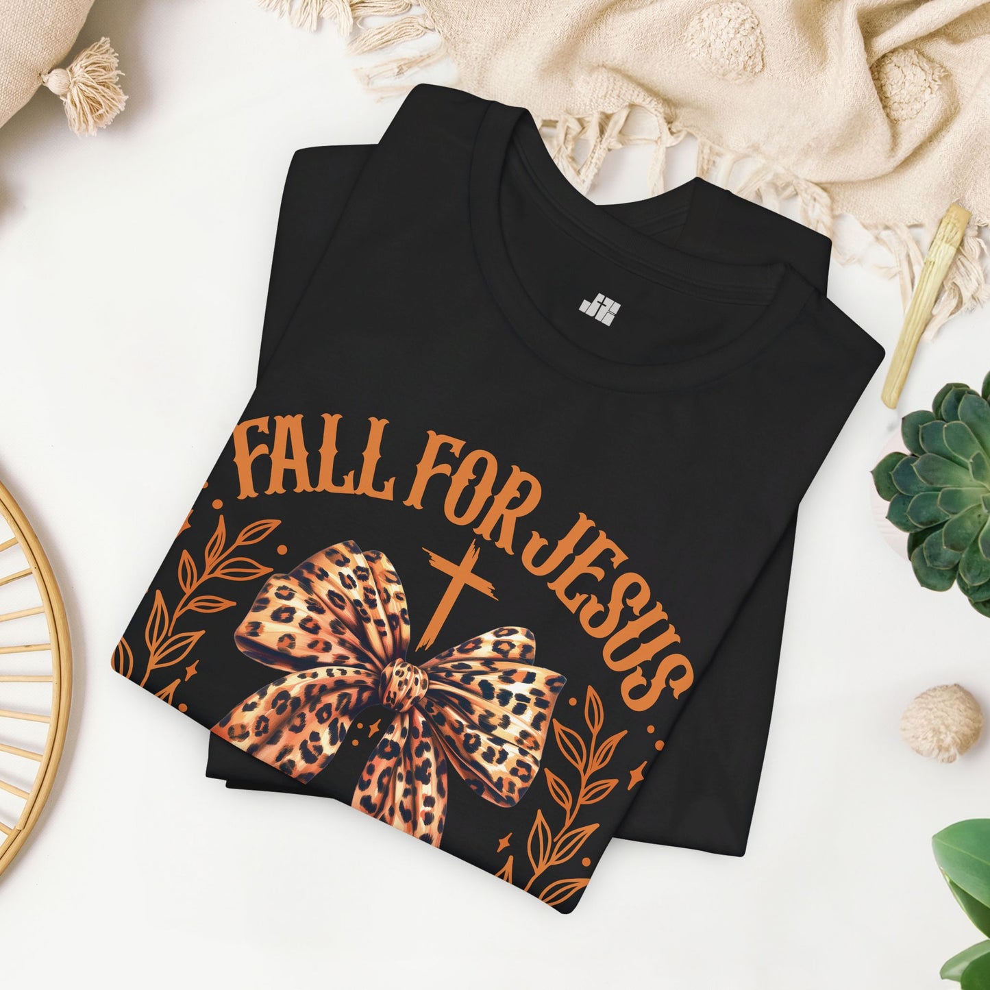 Fall For Jesus He Never Leaves Soft Cotton Tee - Fall Christian Shirt