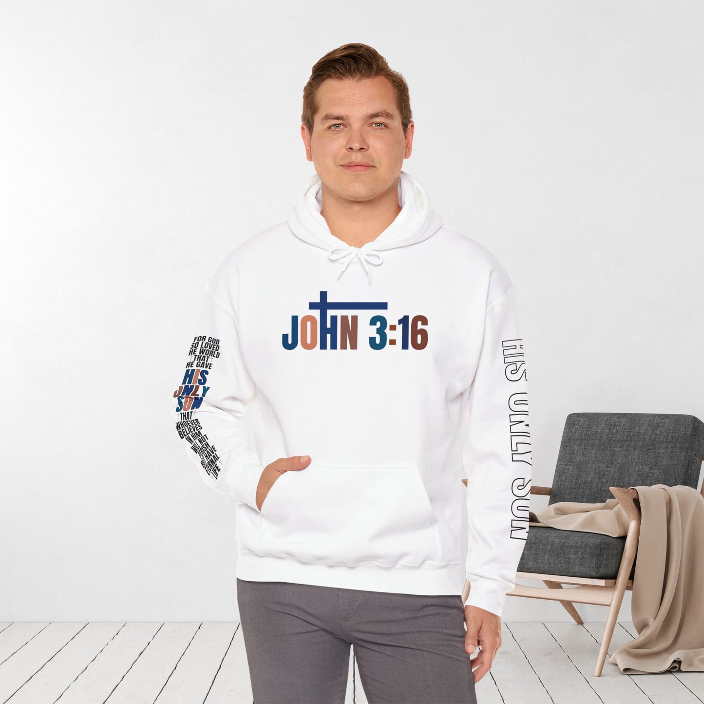 Blue His Only Son John 3:16 Bible Verse Christian Hoodie