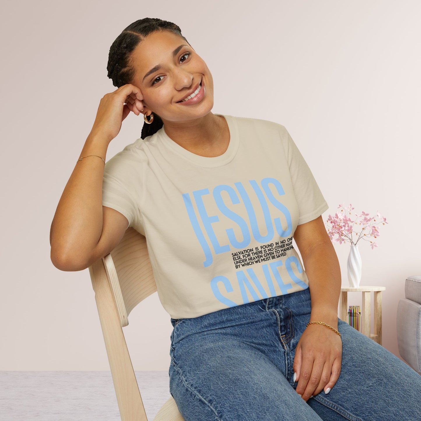 Trendy Jesus Saves Softstyle T-shirt - Acts 4:12 Bible Verse Christian T-shirt