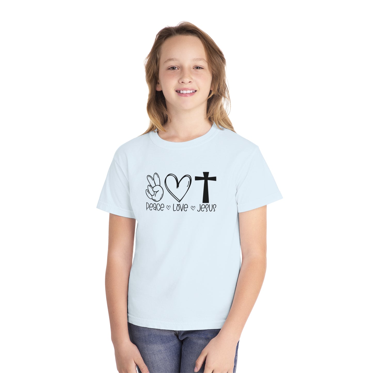 Peace Love Jesus Comfort Colors Youth Christian Tee