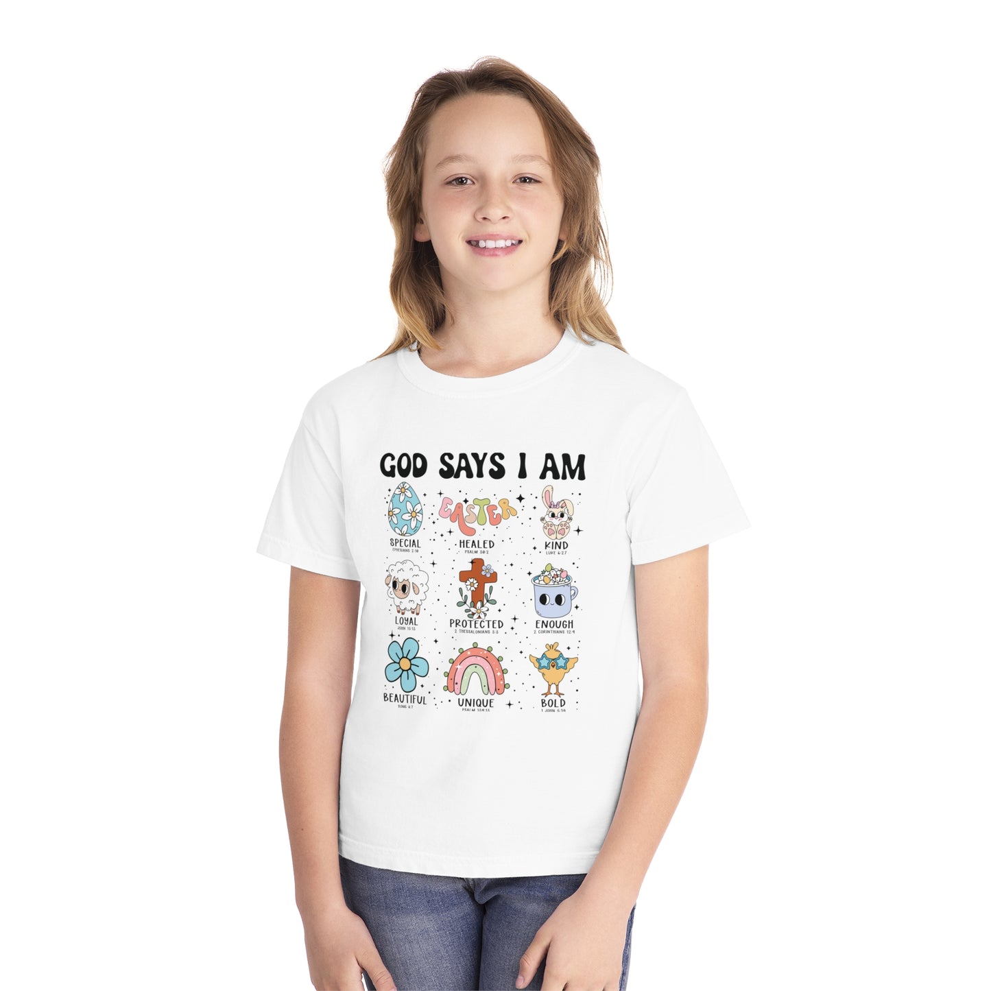 God Says I Am... Comfort Colors Youth Shirt - Christian Easter Tee