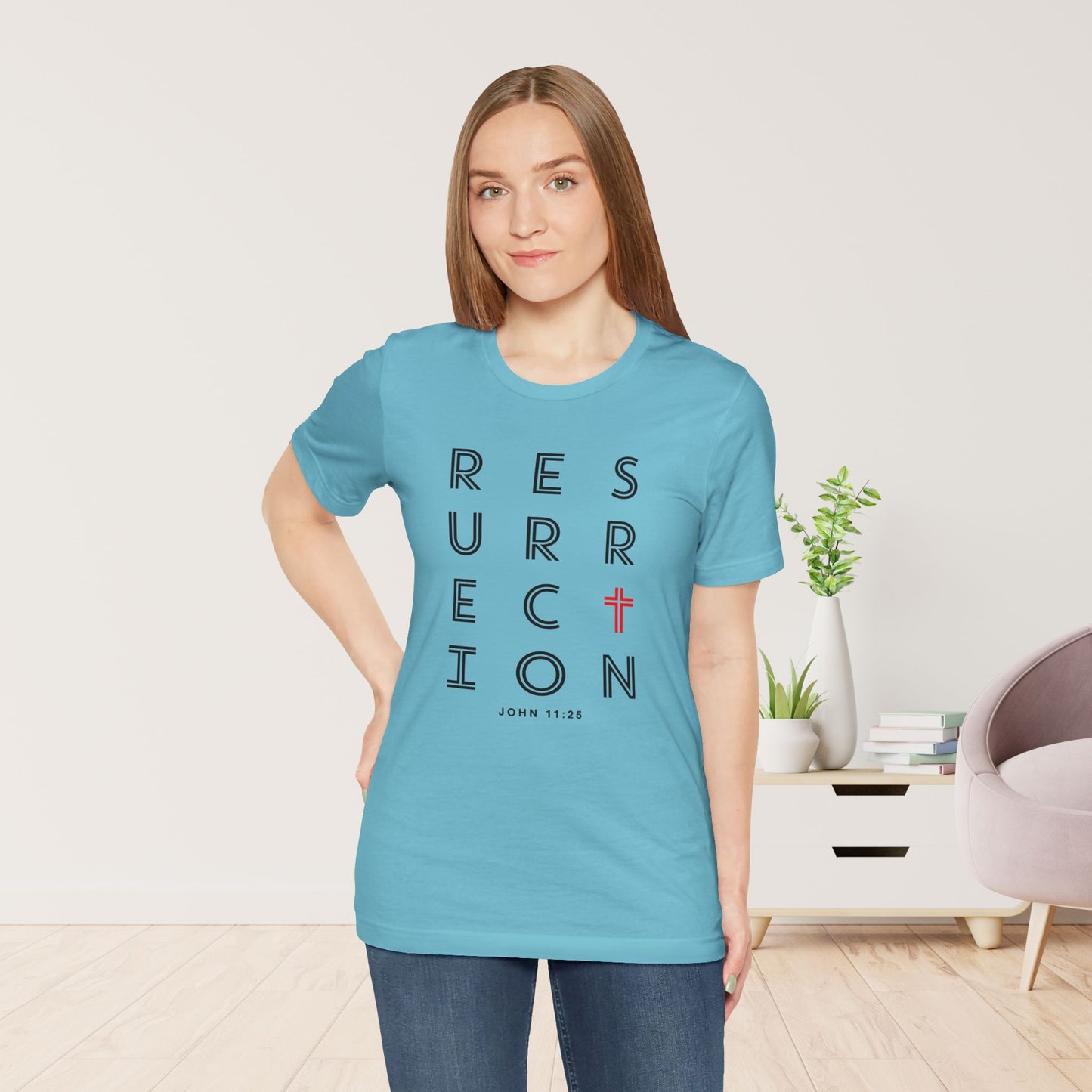 Resurrection Soft Cotton Tee - John 11:25 Bible Verse Christian Tee