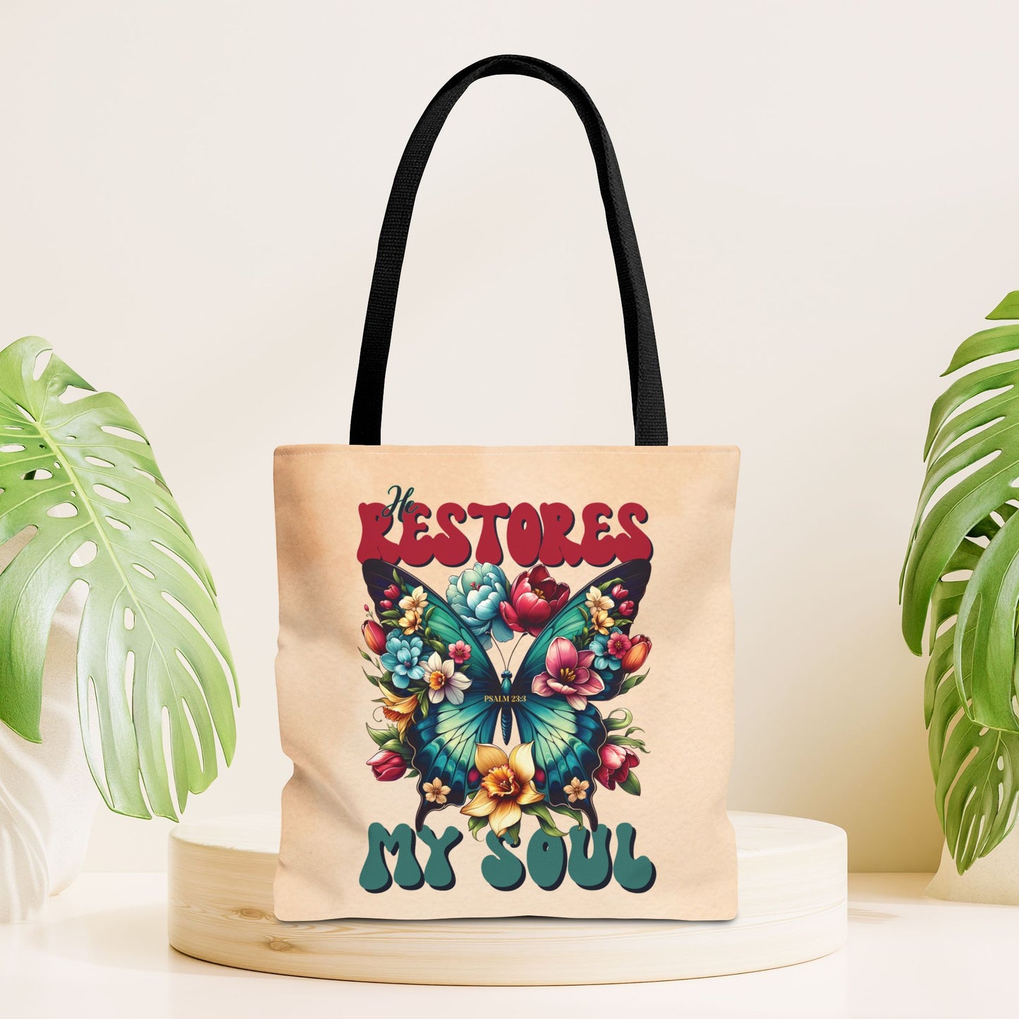 He Restores My Soul Tote Bag - Christian Tote Bag - 16"