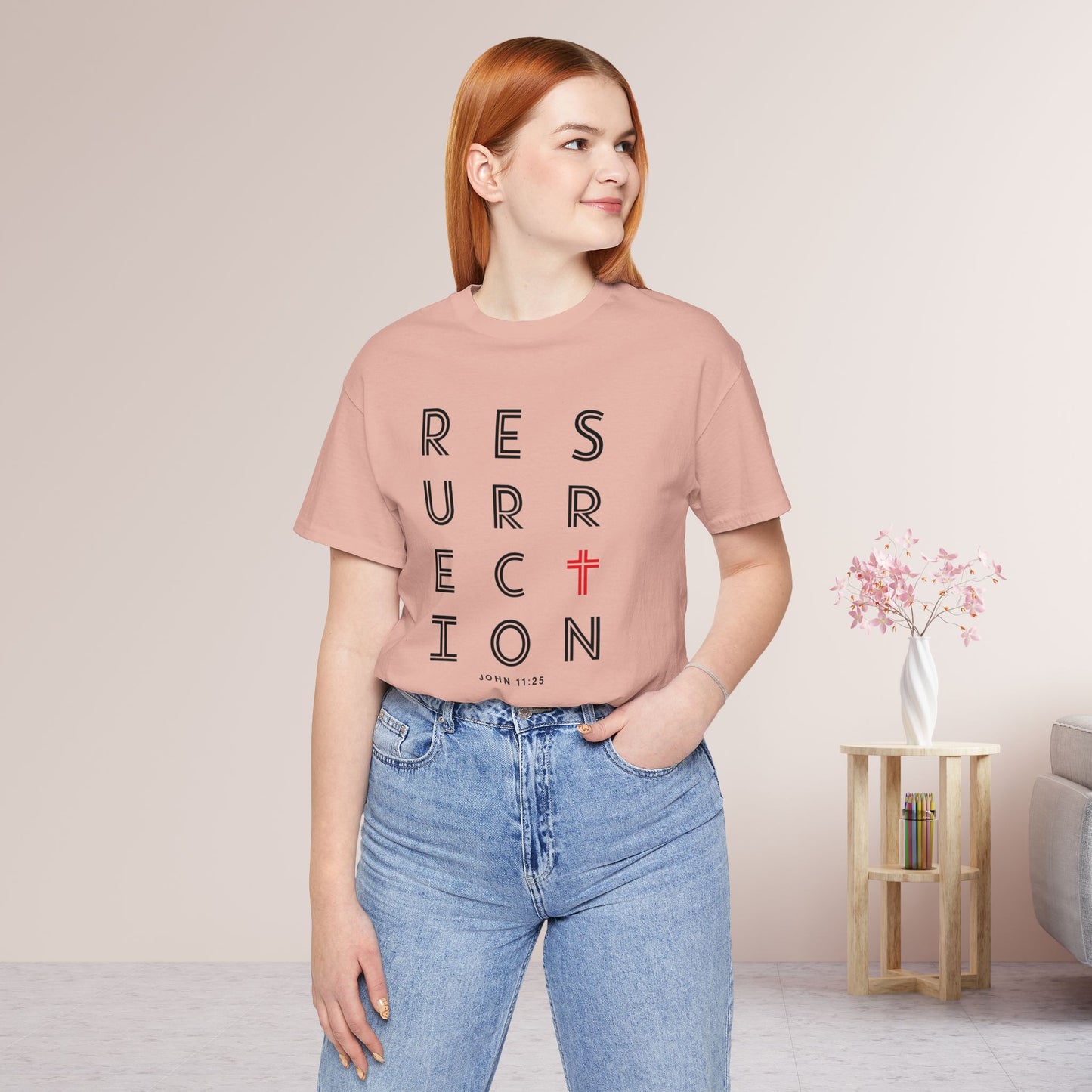 Resurrection Soft Cotton Tee - John 11:25 Bible Verse Christian Tee