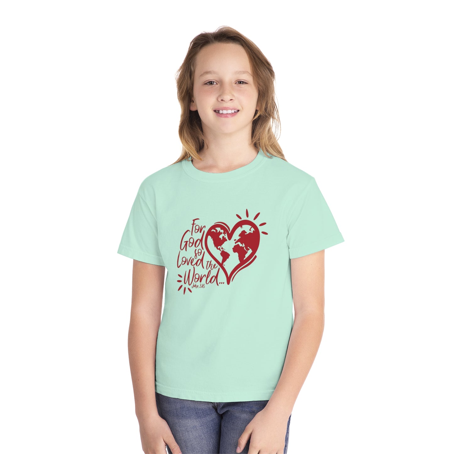 For God So Loved The World Comfort Colors Youth Christian Tee