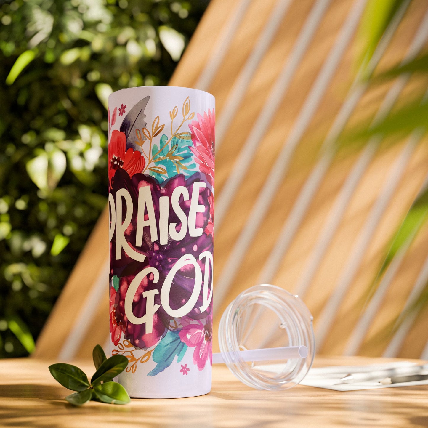 Praise God Skinny Tumbler with Straw - 20oz