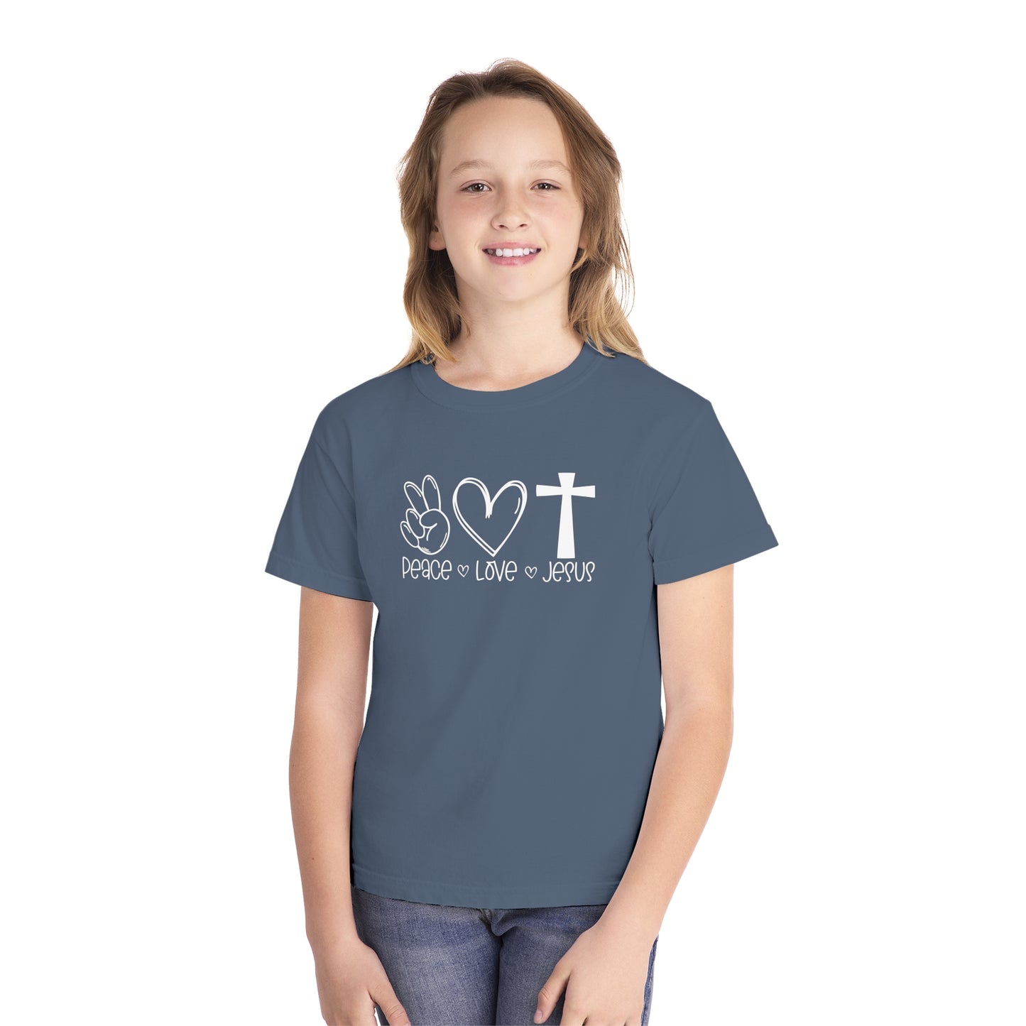 Peace Love Jesus Comfort Colors Youth Christian Shirt