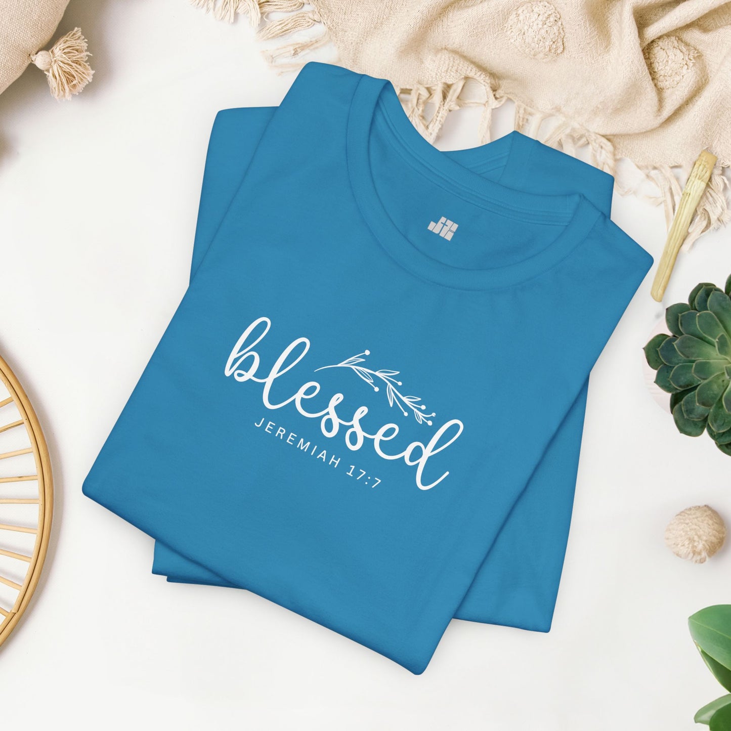 Blessed Soft Cotton Tee - Jeremiah 17:7 Christian Bible Verse Shirt