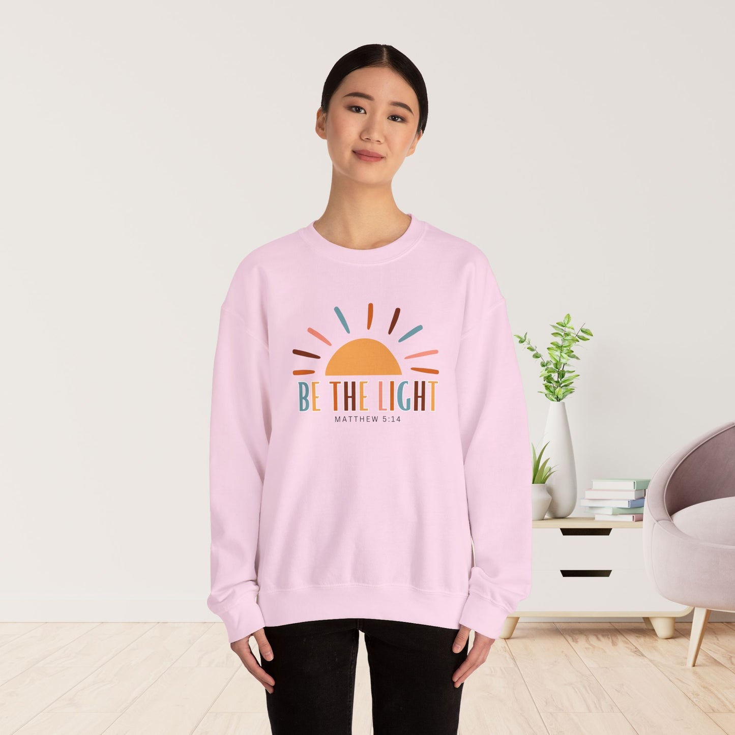 Be the Light Matthew 5:14 Bible Verse Crewneck Sweatshirt for Christians