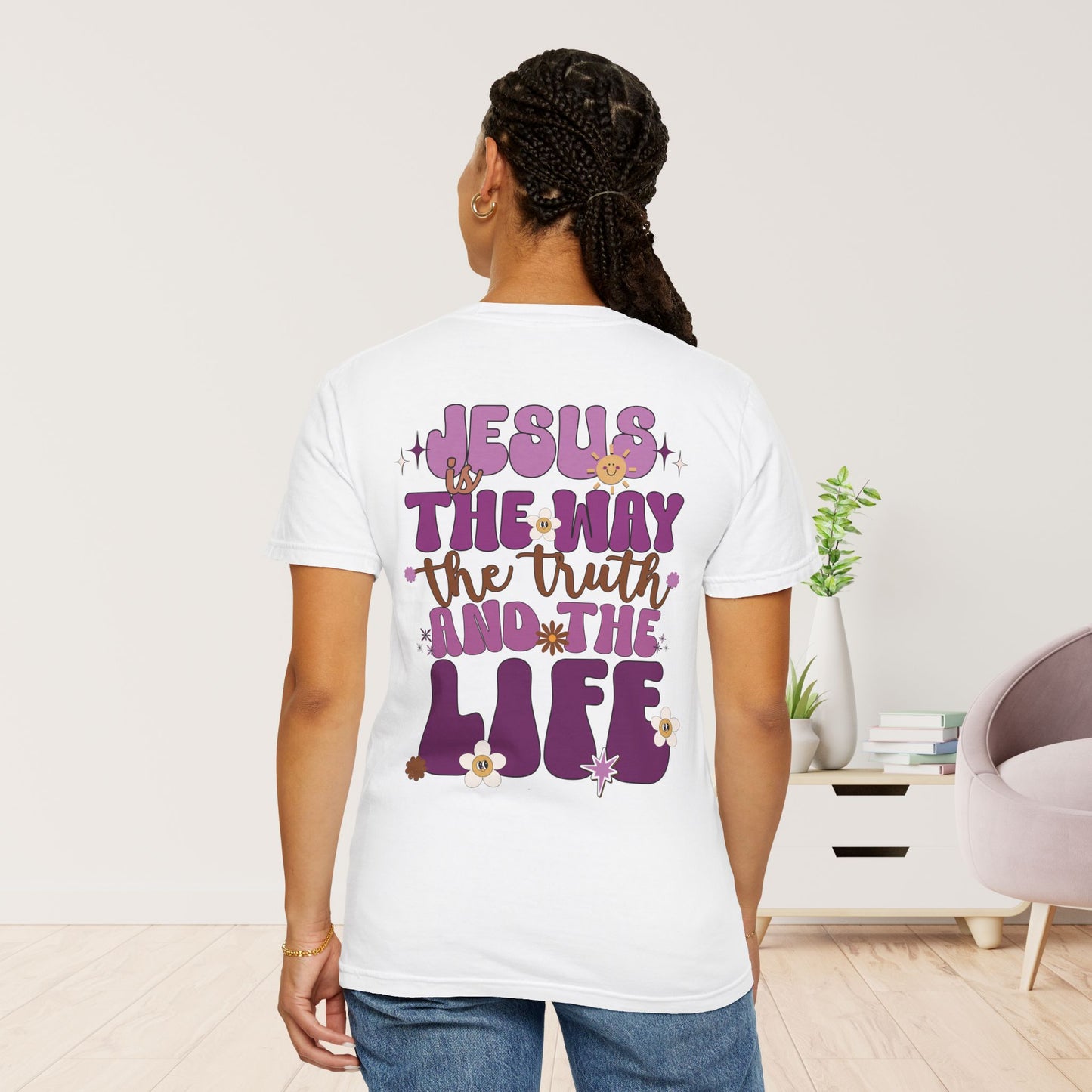 Comfort Colors Purple Jesus is the Way John 14:6 Bible Verse Christian Shirt