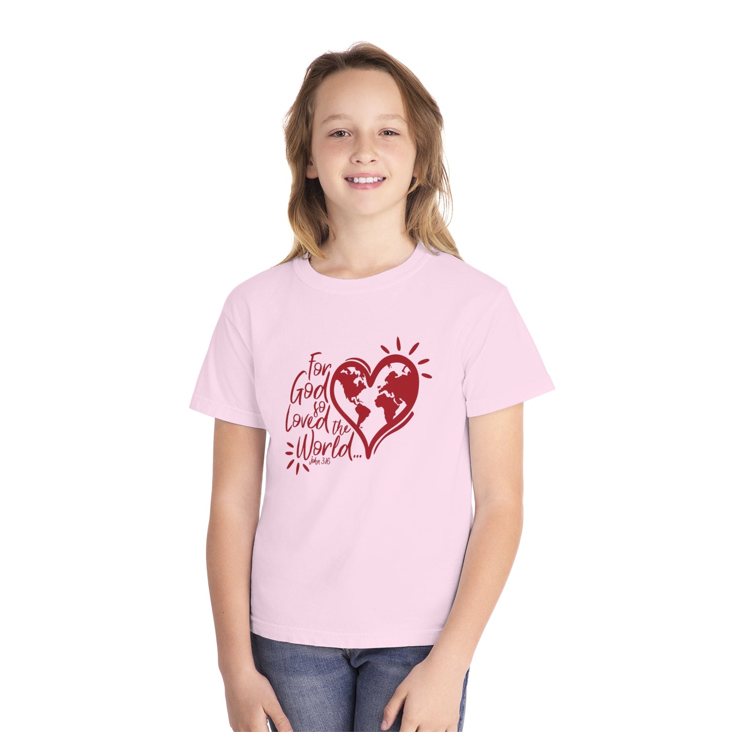 For God So Loved The World Comfort Colors Youth Christian Tee