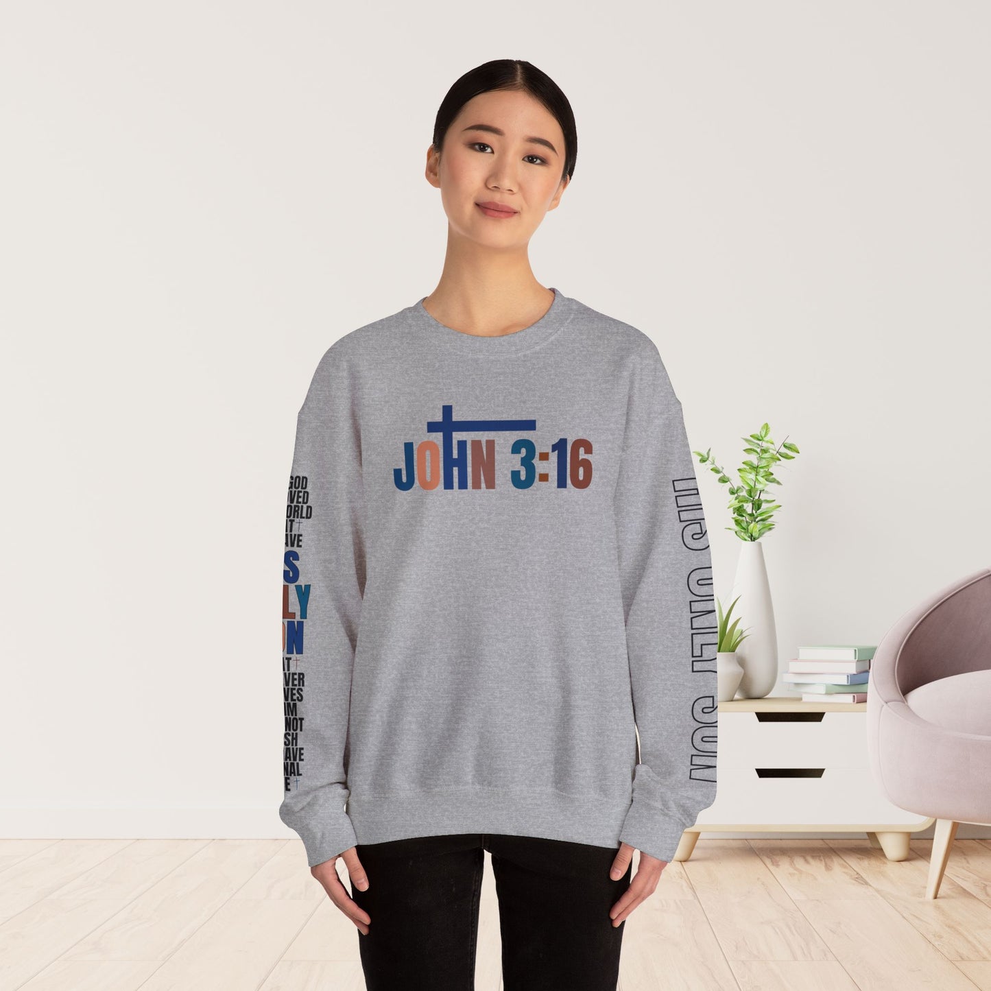 Blue His Only Son John 3:16 Bible Verse Christian Sweatshirt