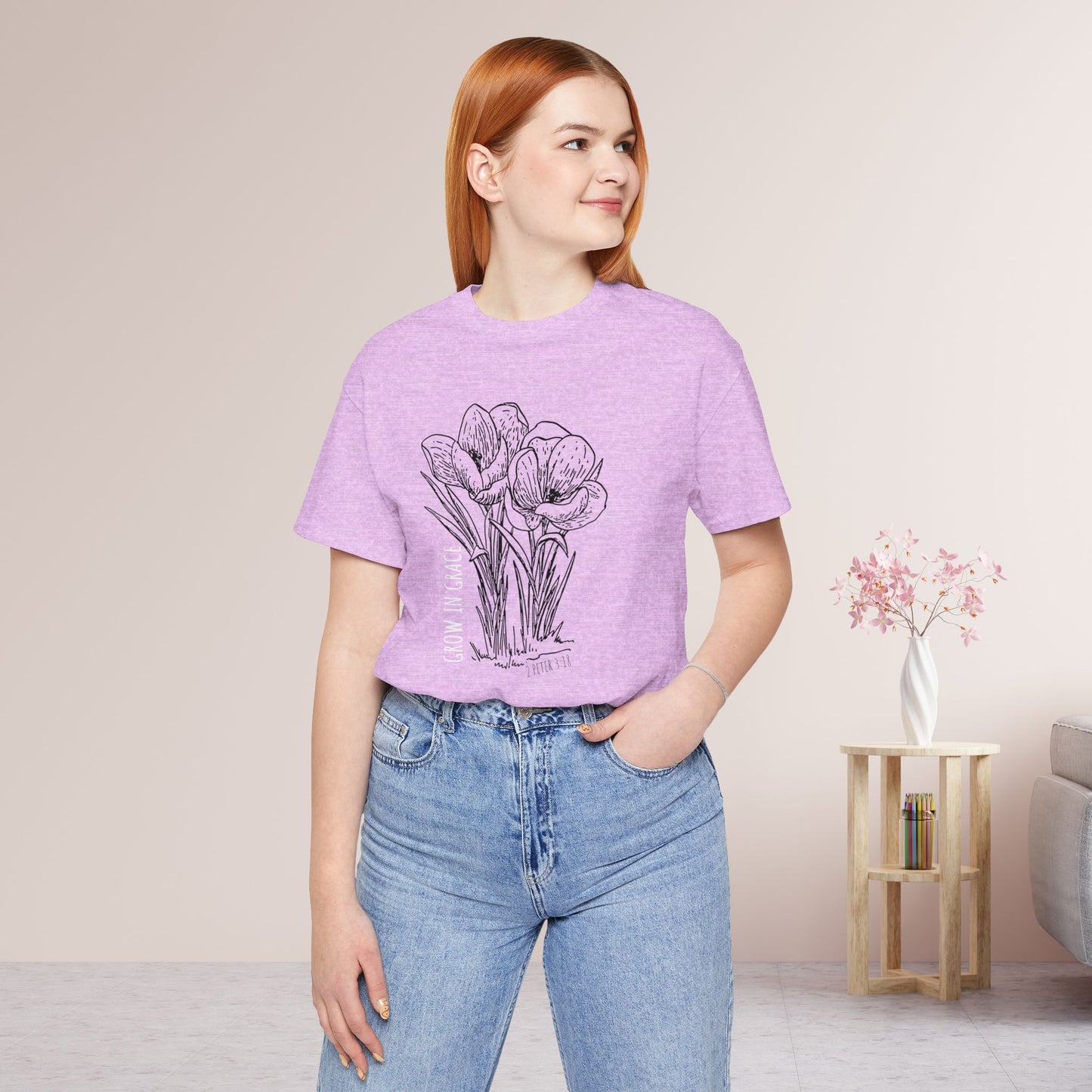 Spring Grow in Grace Soft Cotton Tee - Bible Verse T-shirt