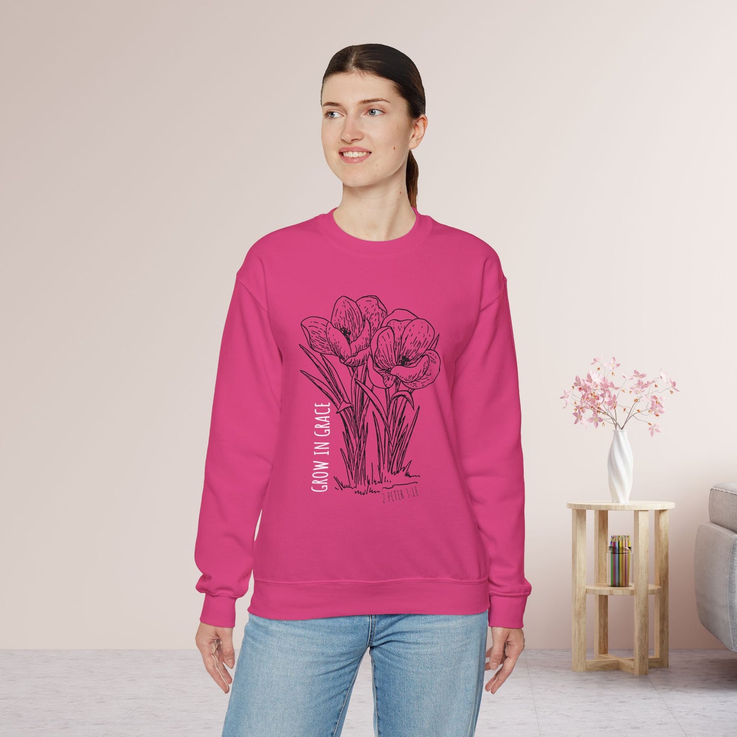 Spring Grow in Grace Sweatshirt - Bible Verse Crewneck Pullover