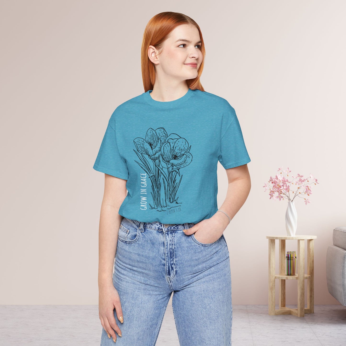 Spring Grow in Grace Soft Cotton Tee - Bible Verse T-shirt