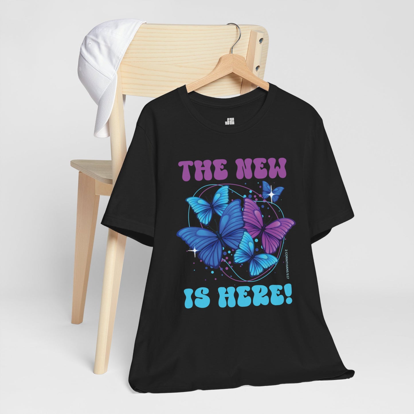 The New Is Here Soft Cotton Tee - 2 Corinthians 5:17 Bible Verse Shirt