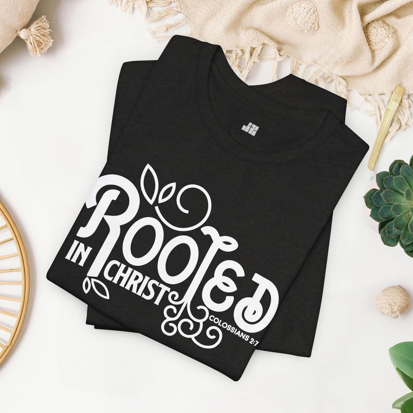 Rooted in Christ Shirt - Bible Verse Christian Soft Cotton Tee