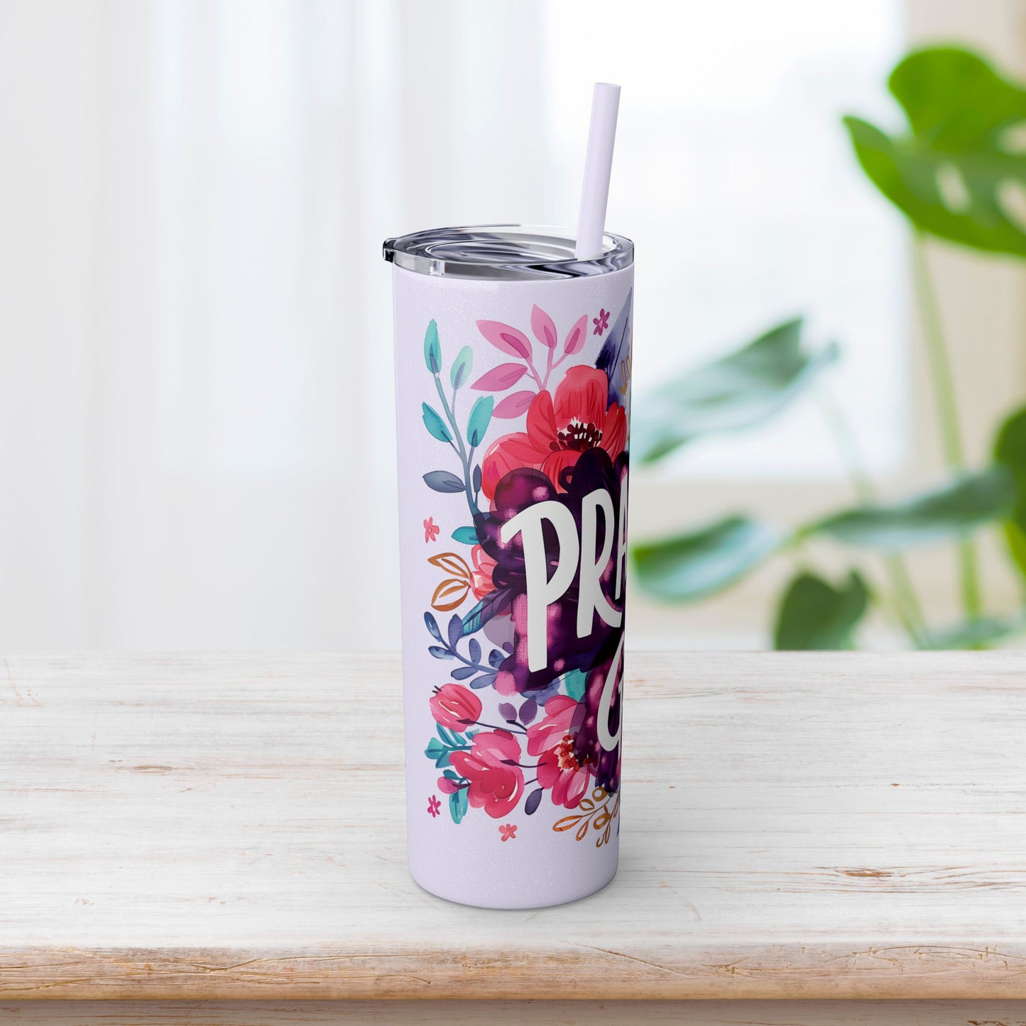 Praise God Skinny Tumbler with Straw - 20oz