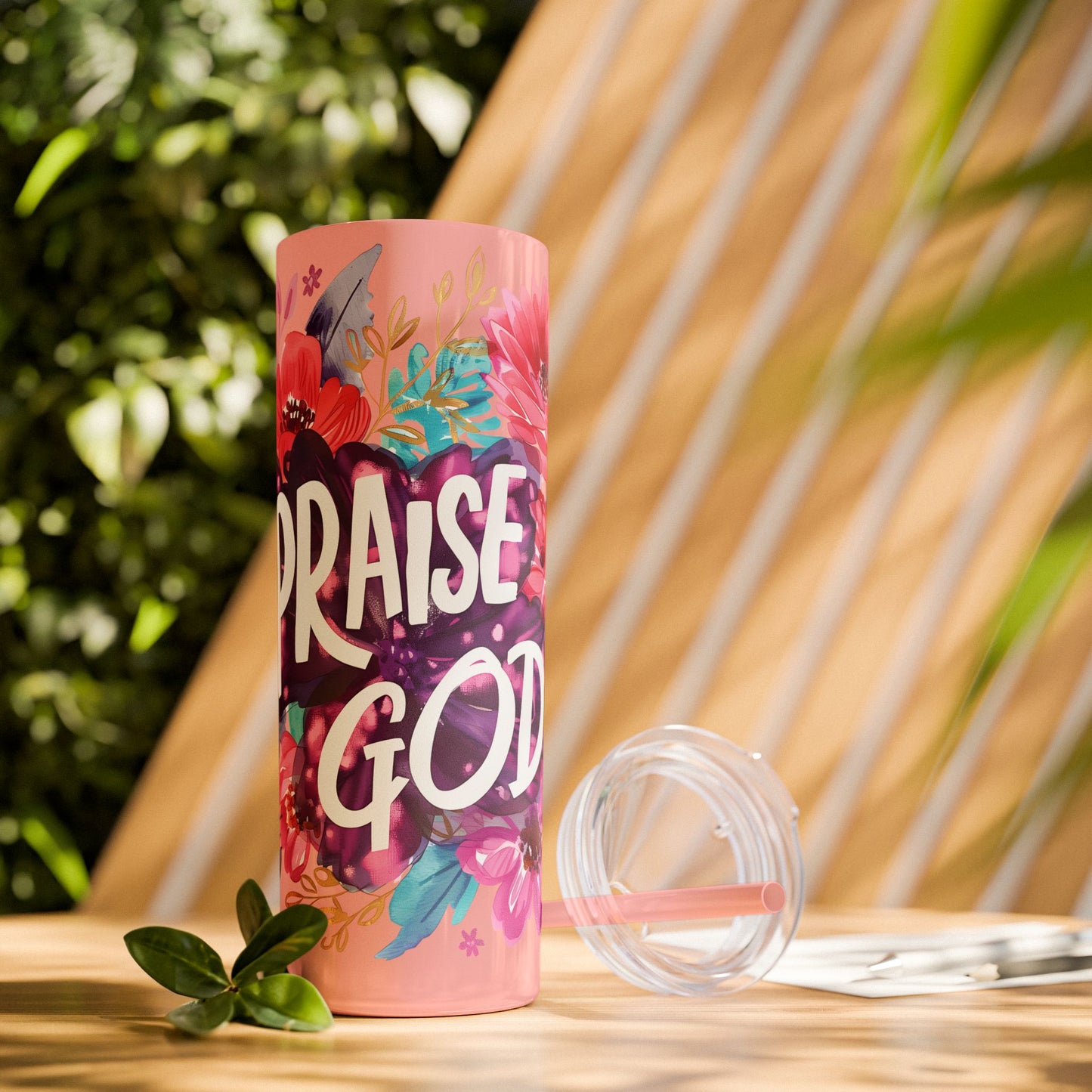 Praise God Skinny Tumbler with Straw - 20oz