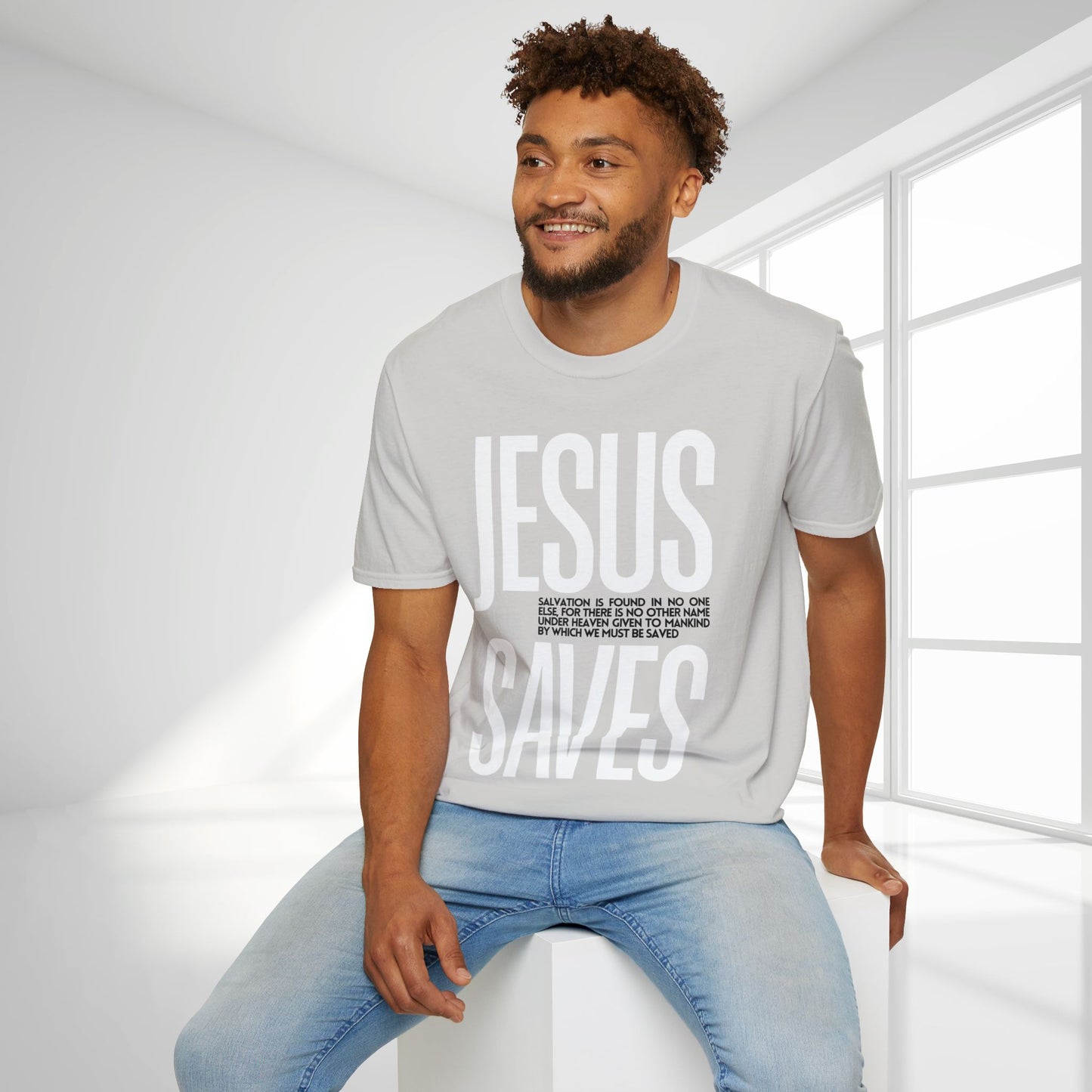 Trendy Jesus Saves Softstyle T-shirt - Acts 4:12 Bible Verse Christian T-shirt