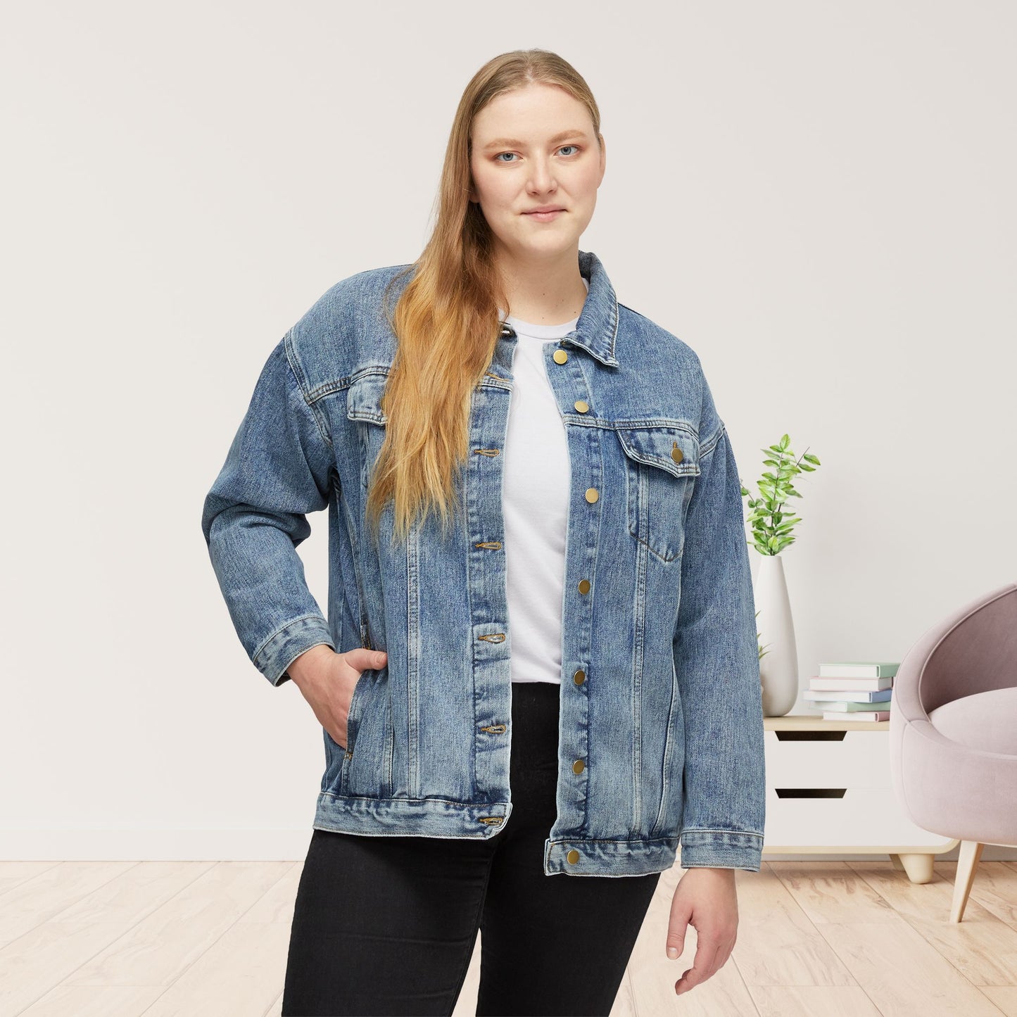 Peace Love Jesus Women's Denim Jacket - Christian Denim Jacket