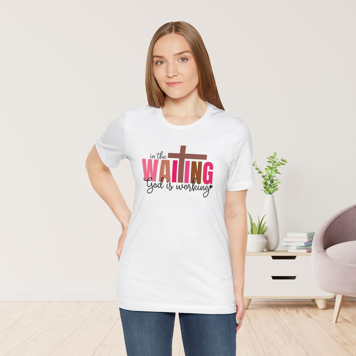 Pink In the Waiting God is Working Christian Soft Cotton Tee