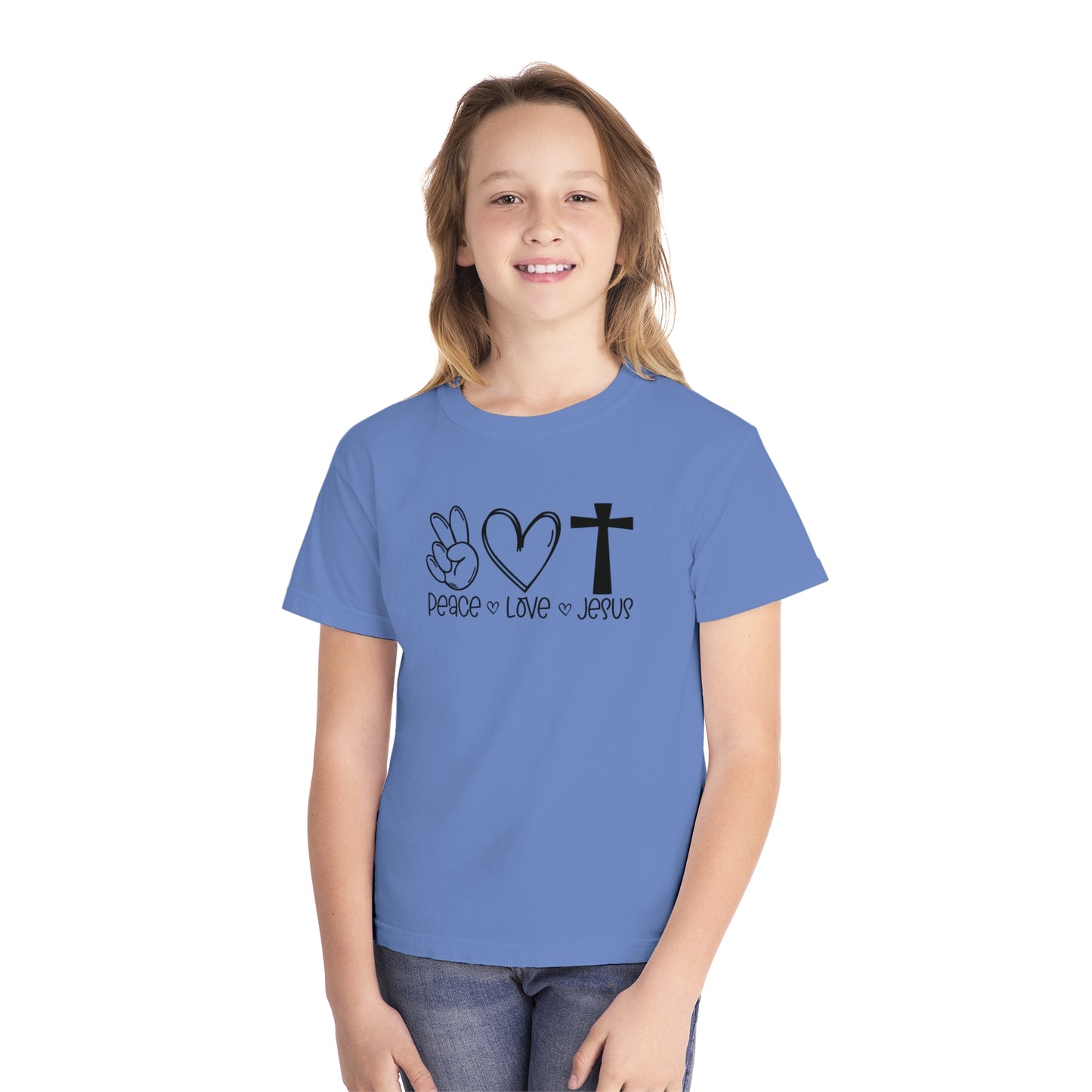 Peace Love Jesus Comfort Colors Youth Christian Tee