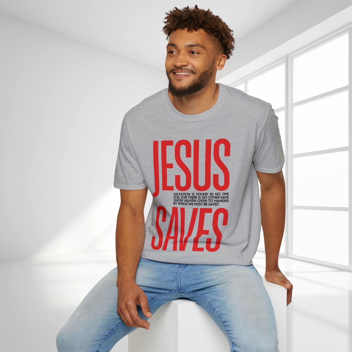 Trendy Jesus Saves Softstyle T-shirt - Acts 4:12 Bible Verse Christian T-shirt