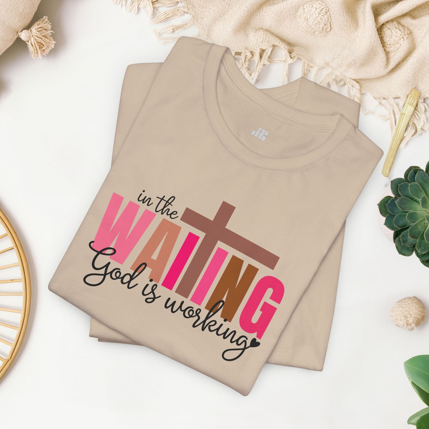 Pink In the Waiting God is Working Christian Soft Cotton Tee