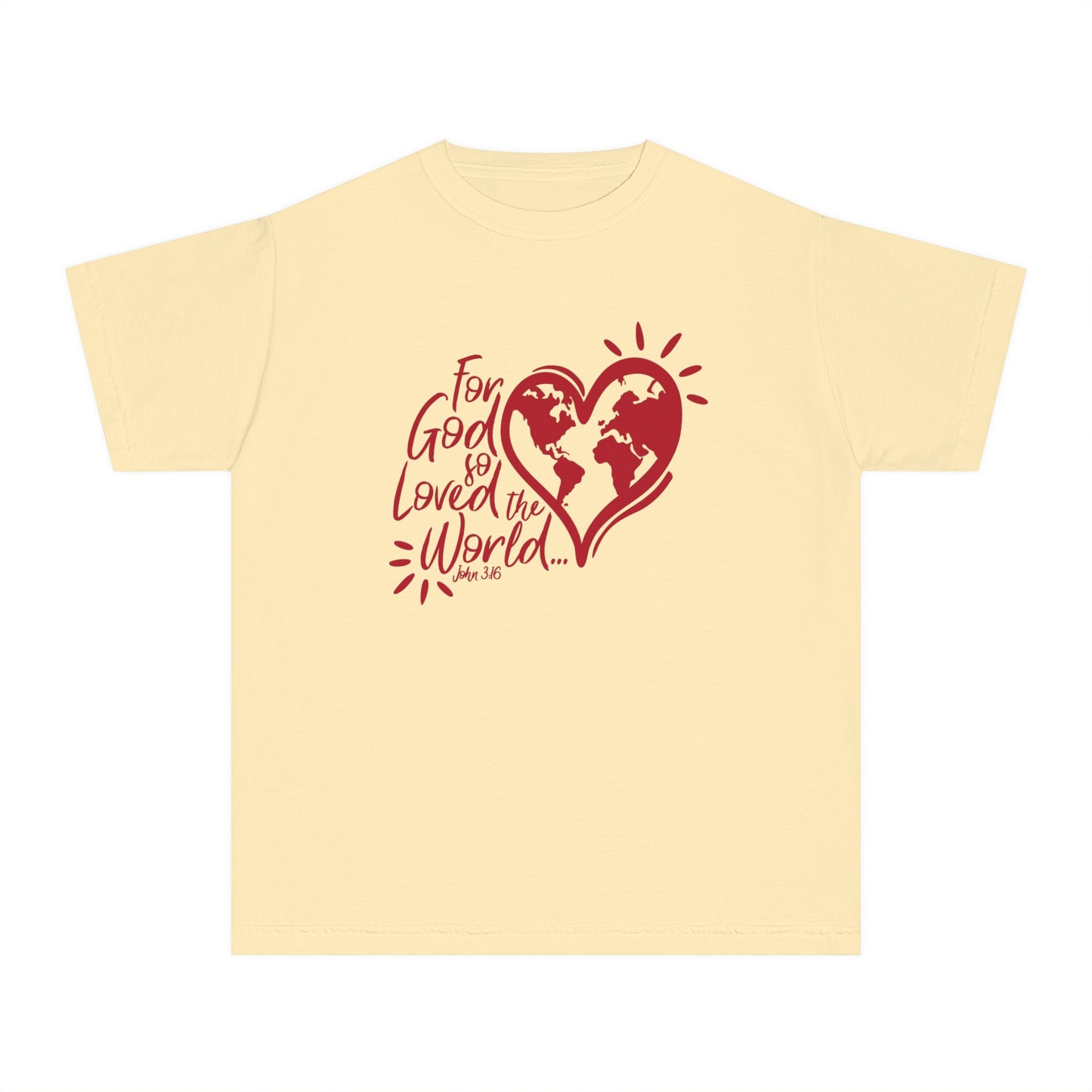 For God So Loved The World Comfort Colors Youth Christian Tee