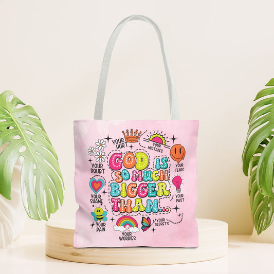 God is So Much Bigger Tote Bag - Christian Tote Bag - 16"