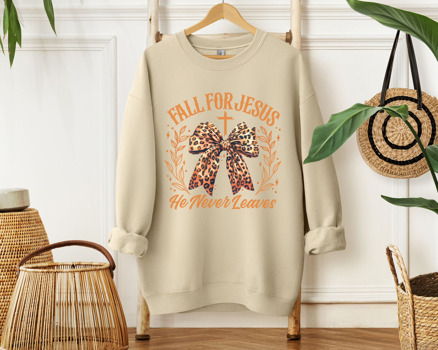 Fall For Jesus He Never Leaves Christian Sweatshirt - Christian Pullover