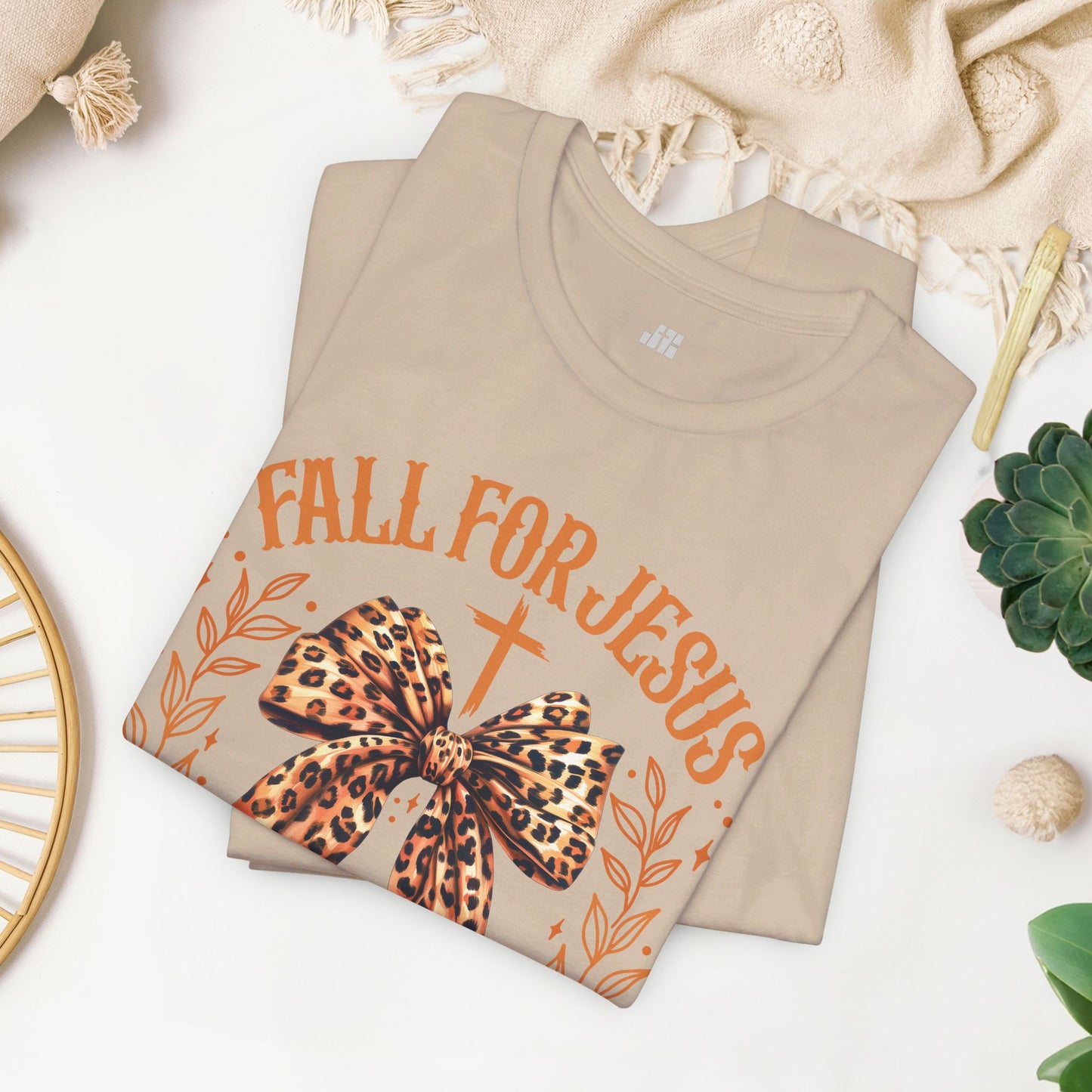 Fall For Jesus He Never Leaves Soft Cotton Tee - Fall Christian Shirt