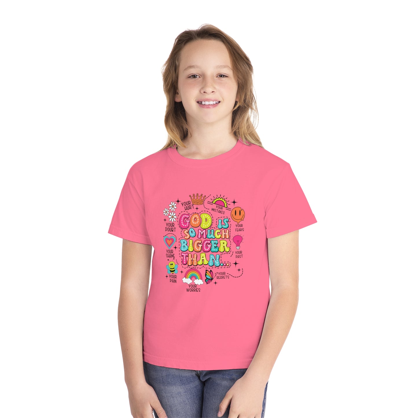 God Is So Much Bigger Comfort Colors Youth Christian Shirt