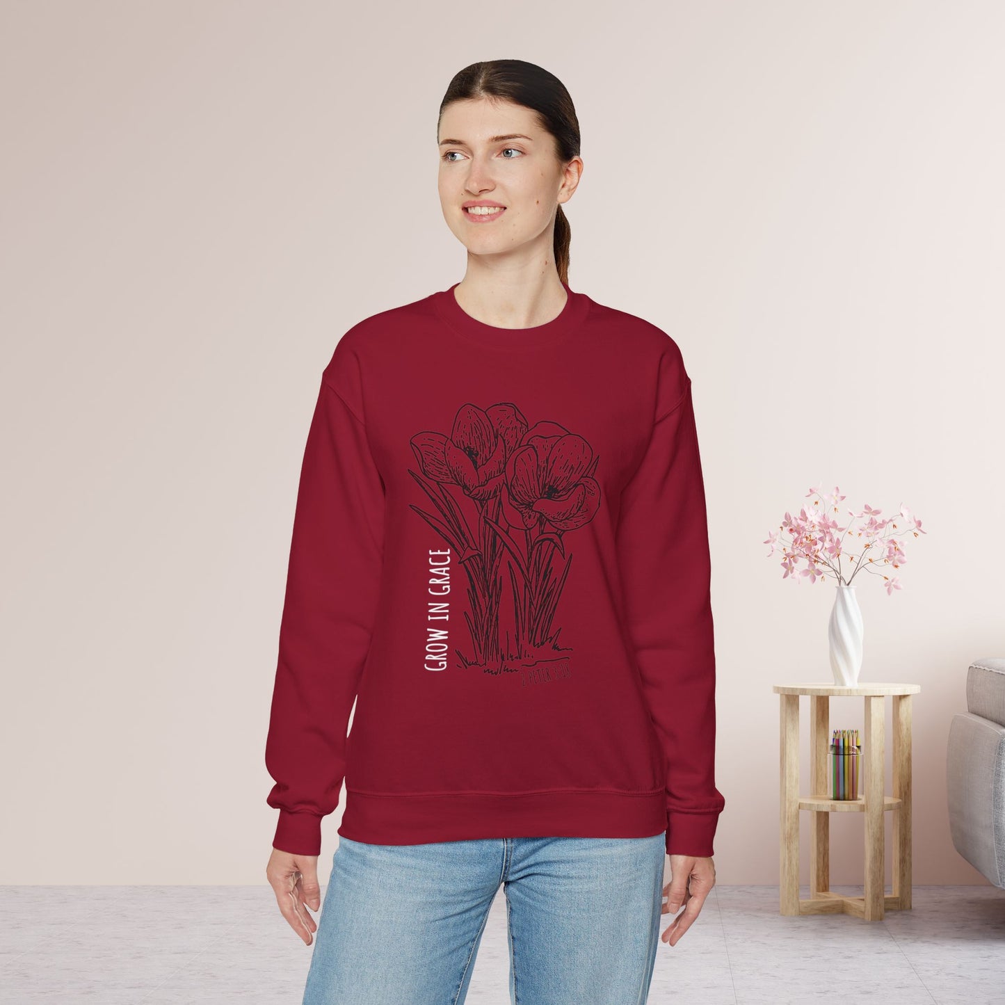 Spring Grow in Grace Sweatshirt - Bible Verse Crewneck Pullover