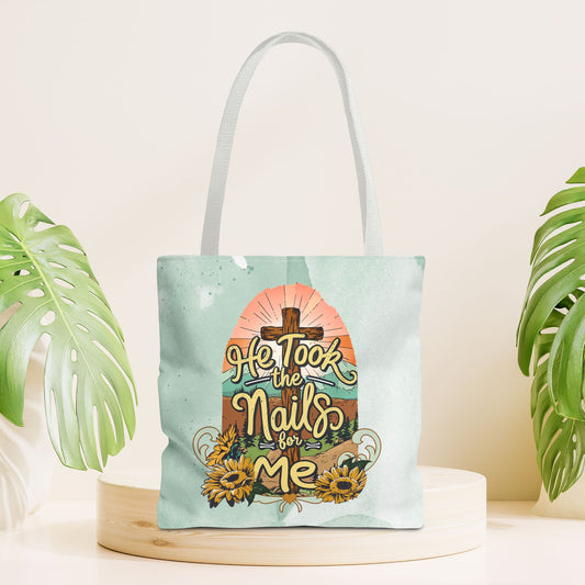 He Took The Nails For Me Tote Bag - Christian Tote Bag - 16"