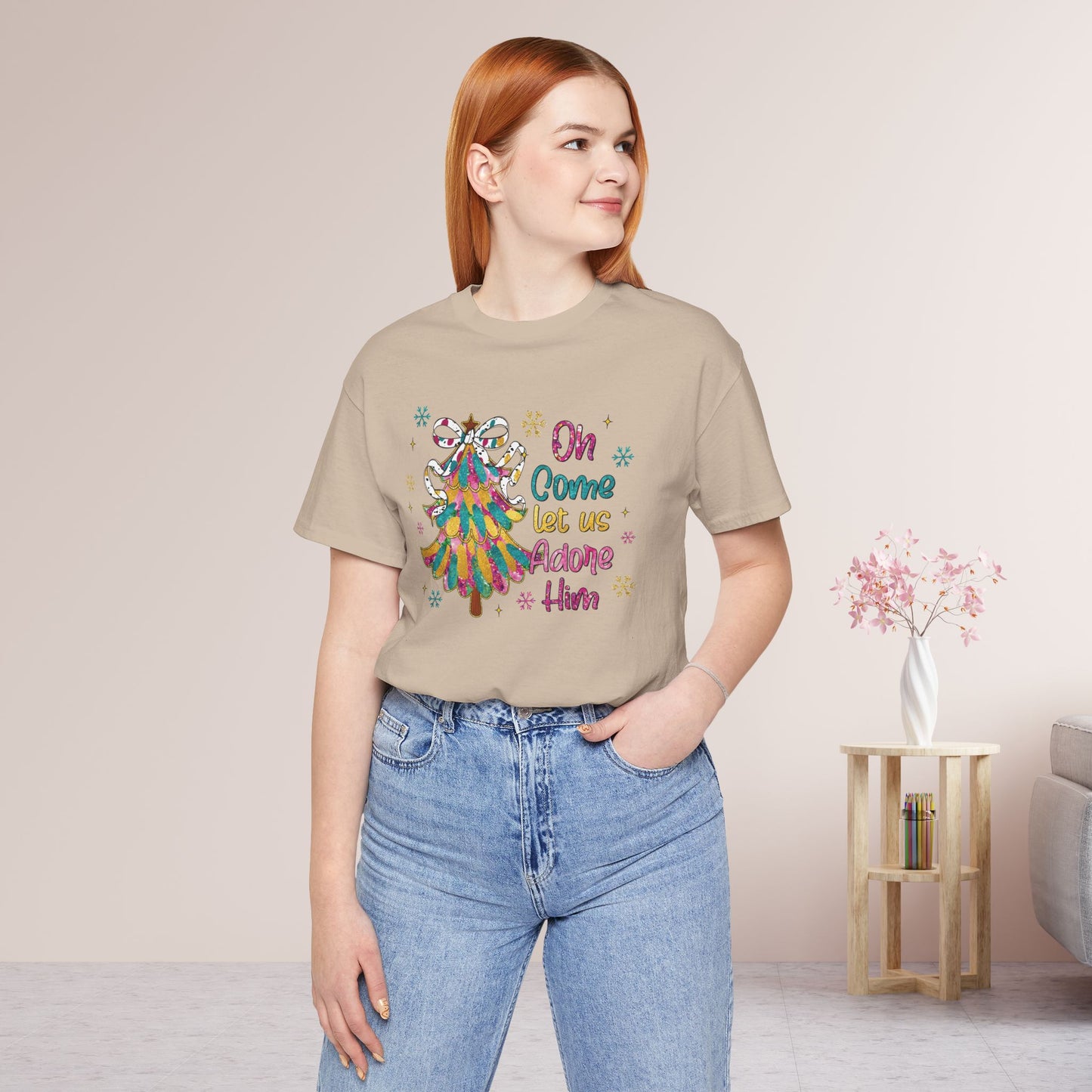 Oh Come Let Us Adore Him Soft Cotton Tee - Holiday Christian Shirt