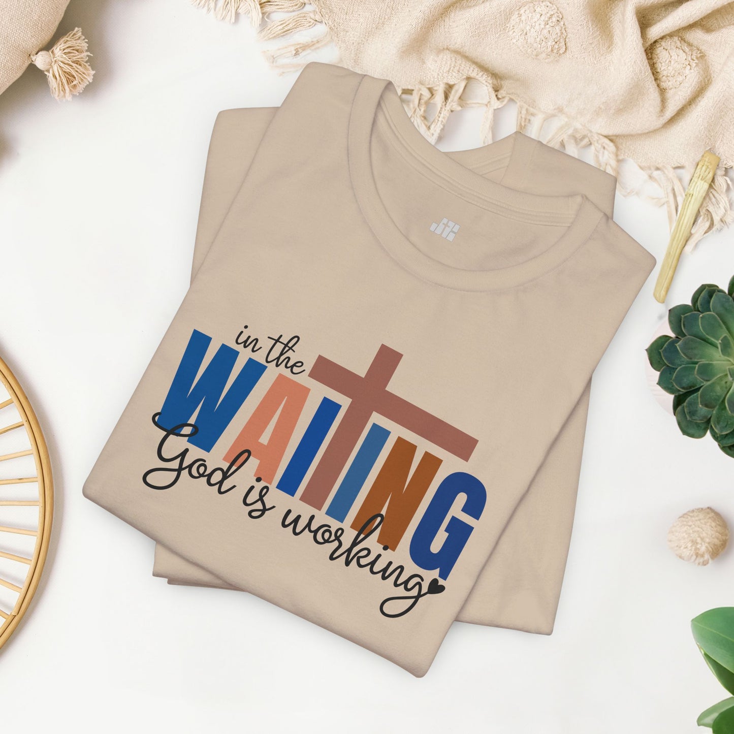 Blue In the Waiting God is Working Christian Soft Cotton Tee