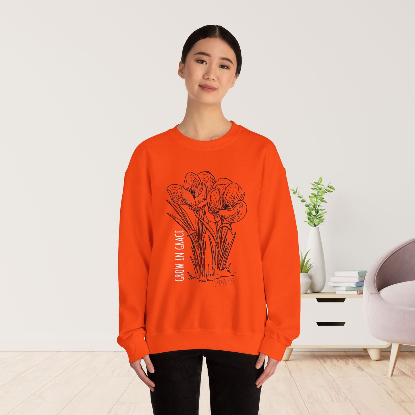 Spring Grow in Grace Sweatshirt - Bible Verse Crewneck Pullover