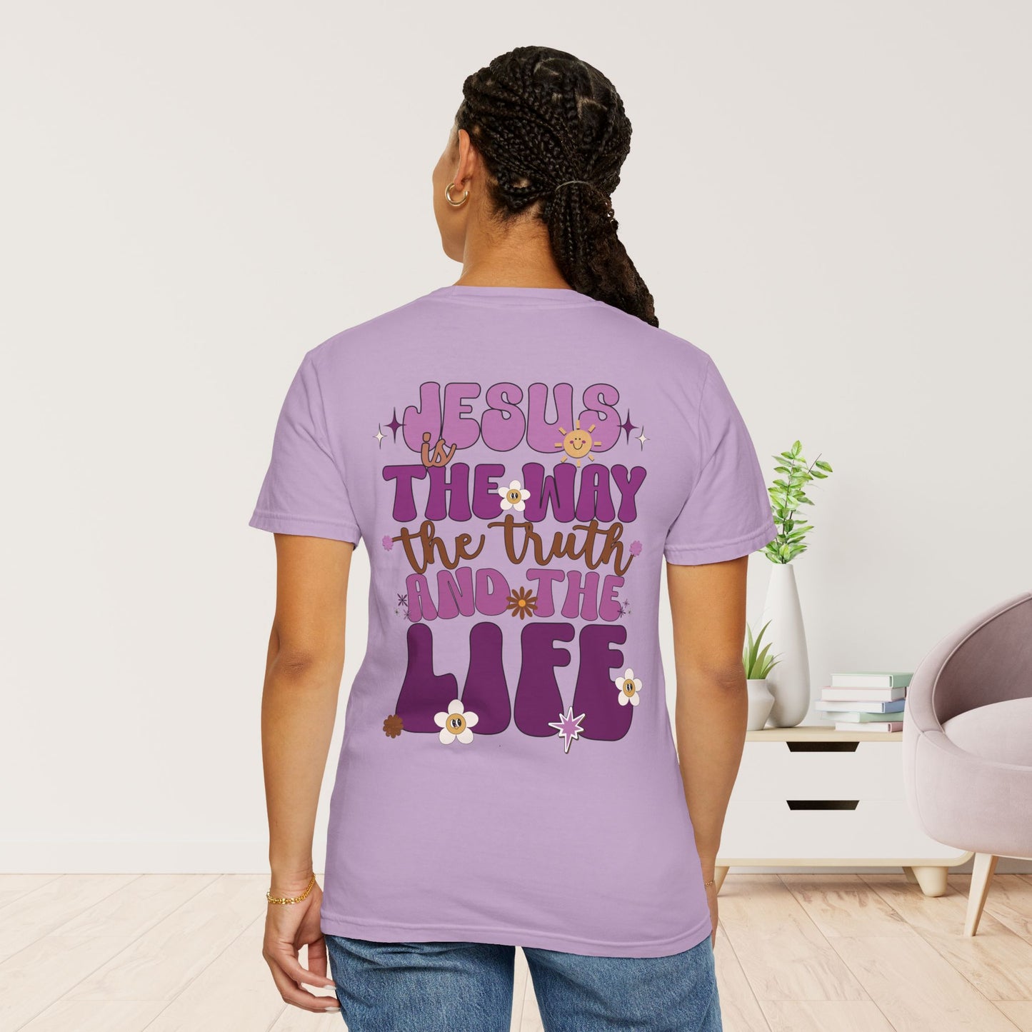 Comfort Colors Purple Jesus is the Way John 14:6 Bible Verse Christian Shirt