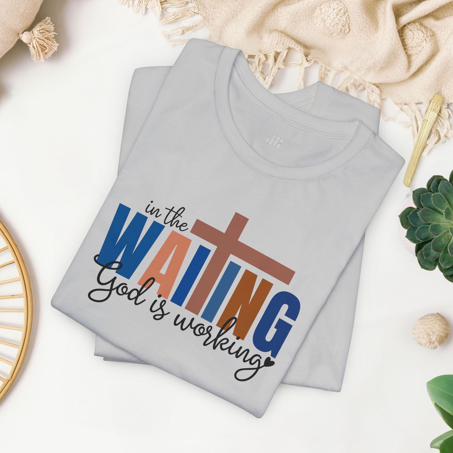 Blue In the Waiting God is Working Christian Soft Cotton Tee