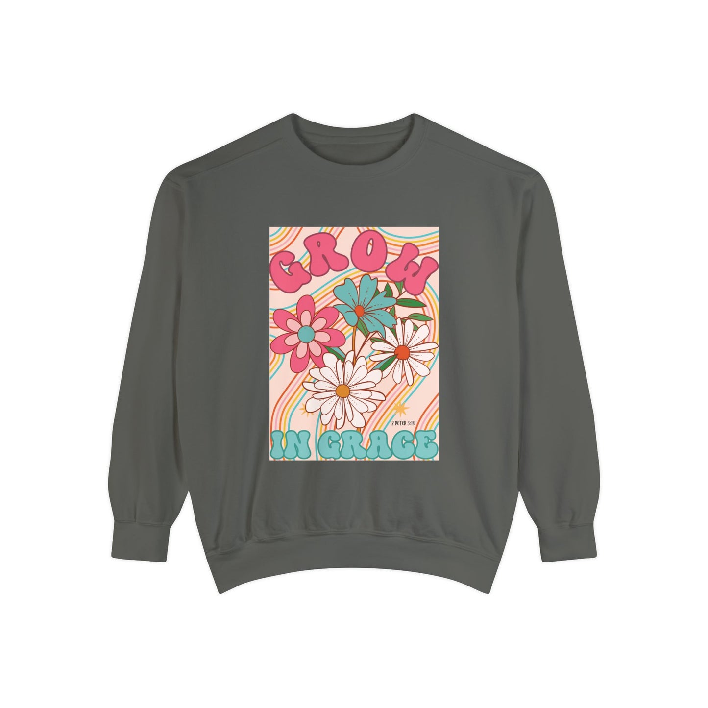 Comfort Colors Groovy Grow in Grace Sweatshirt - Bible Verse Shirt 2 Peter 3:18