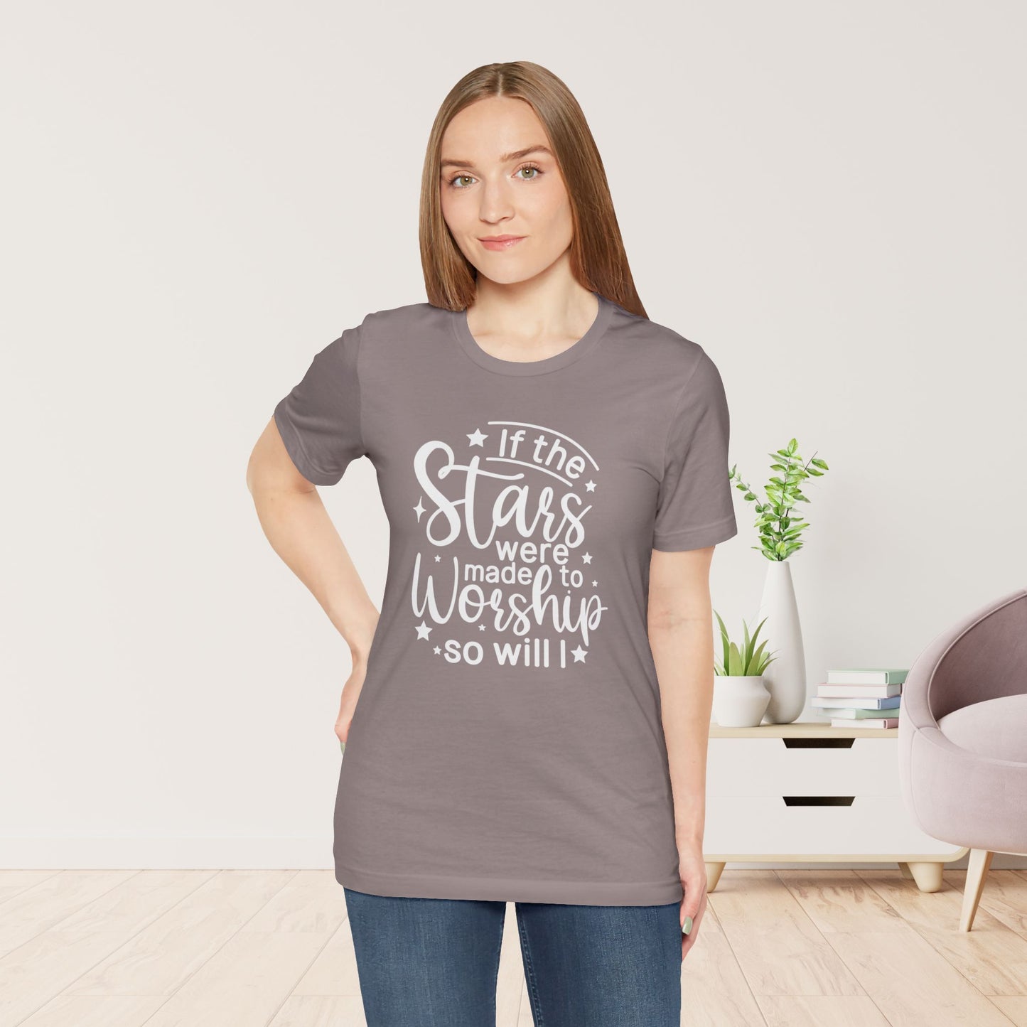 If The Stars Were Made To Worship So Will I Soft Cotton Tee - Christian Shirt