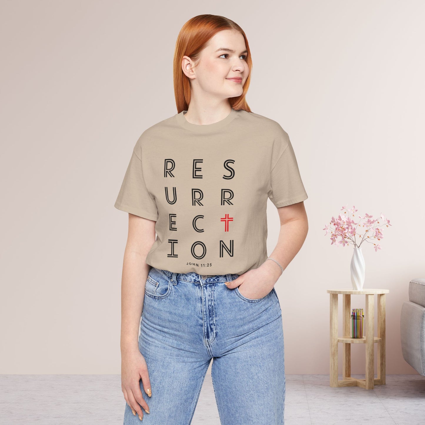 Resurrection Soft Cotton Tee - John 11:25 Bible Verse Christian Tee