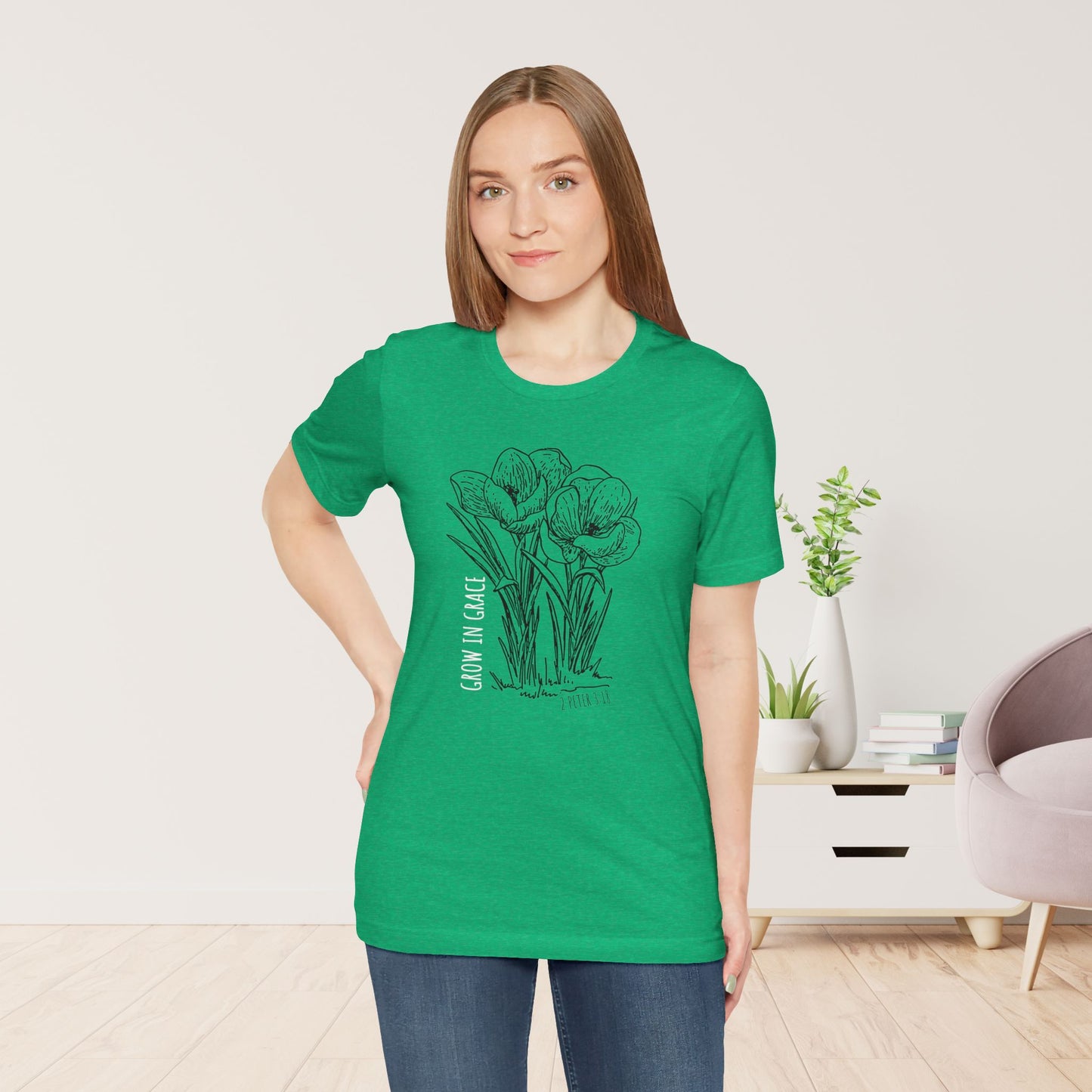 Spring Grow in Grace Soft Cotton Tee - Bible Verse T-shirt