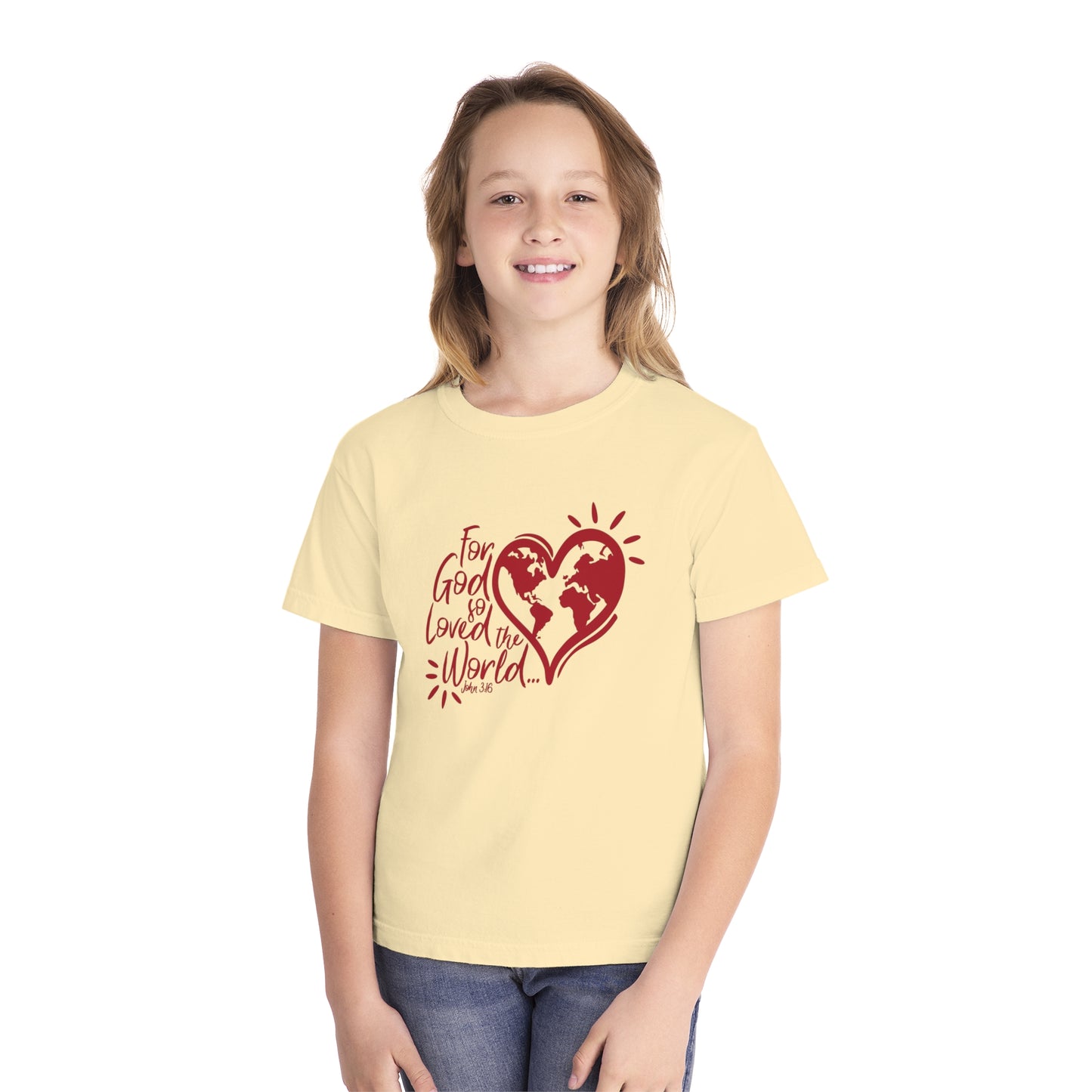 For God So Loved The World Comfort Colors Youth Christian Tee