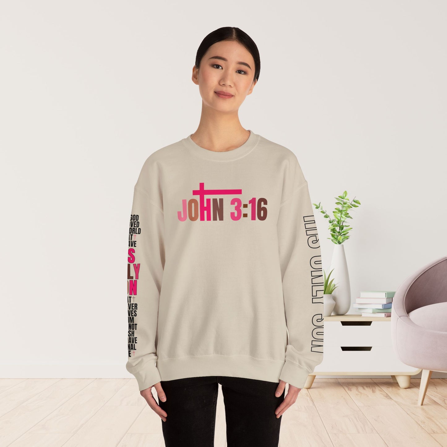 Pink His Only Son John 3:16 Bible Verse Christian Sweatshirt