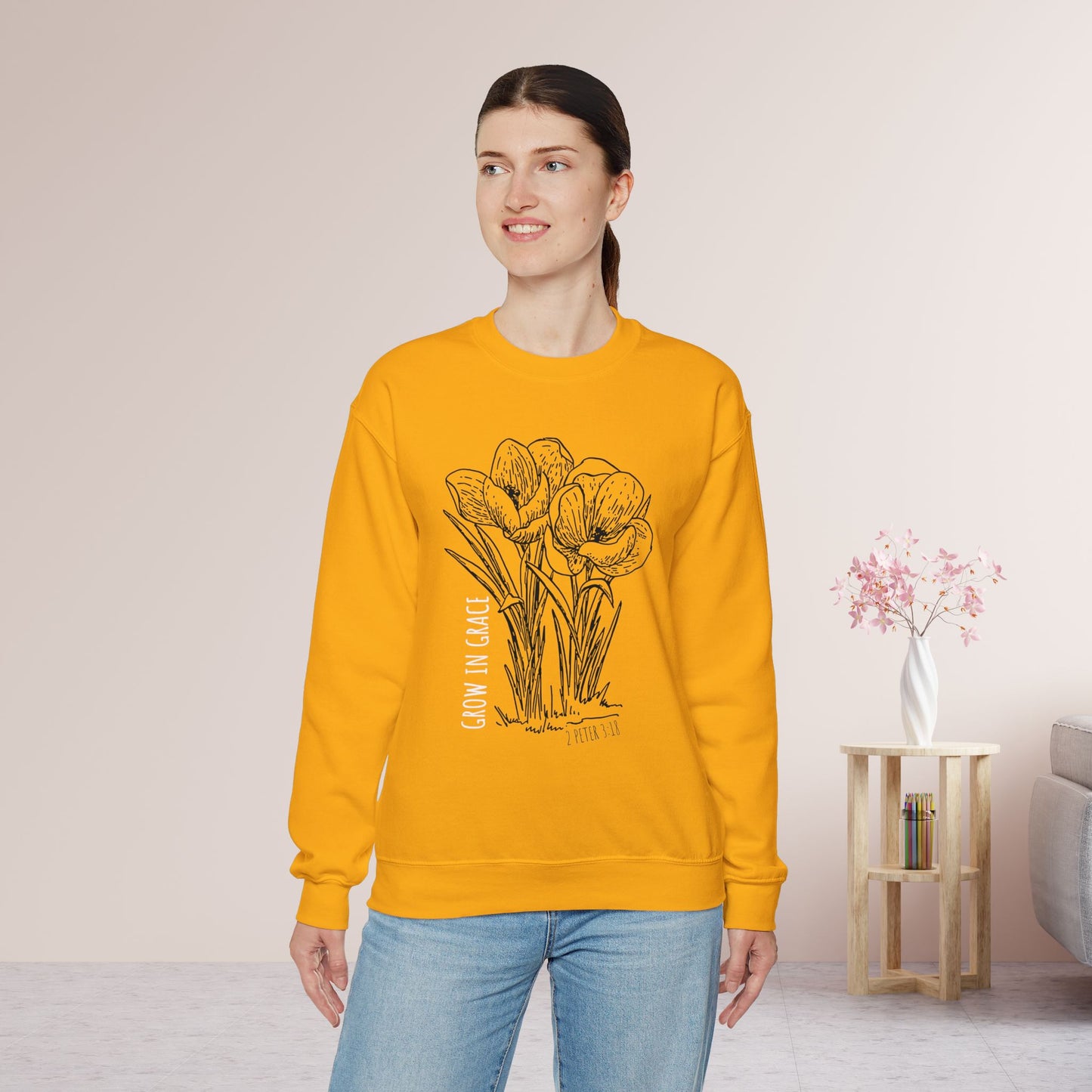 Spring Grow in Grace Sweatshirt - Bible Verse Crewneck Pullover