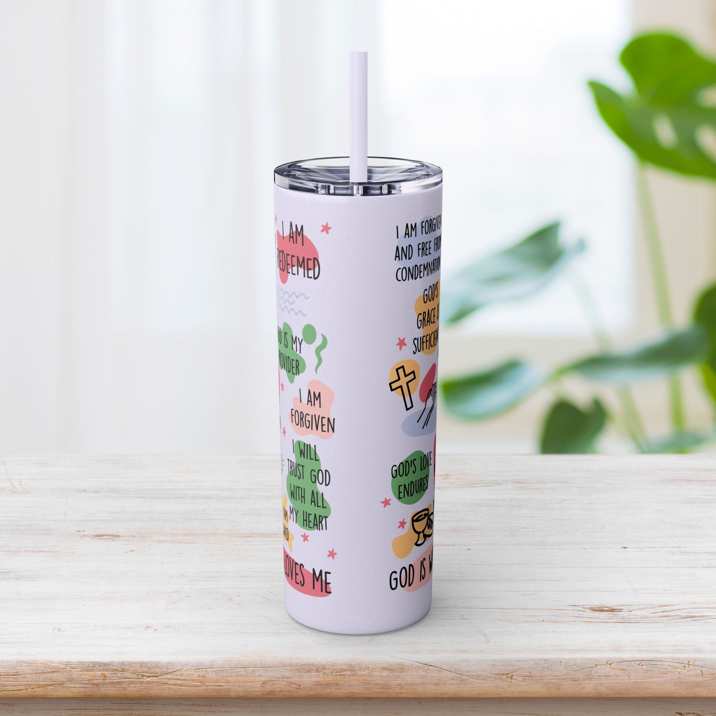 Christian Bible Affirmations Skinny Tumbler with Straw - 20oz